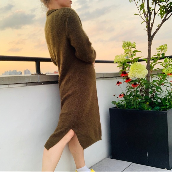 SOLD ON MERC Italian Knit Thick Long Mohair Wool Duster Cardigan Army Green - Picture 11 of 16